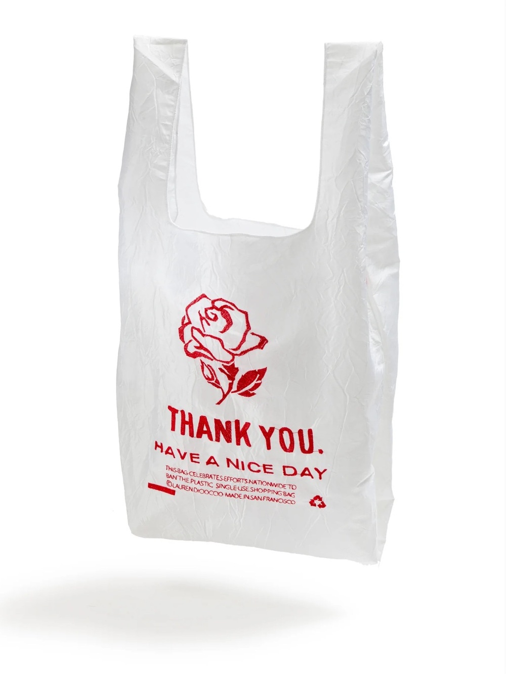 NWT limited edition White Thank You Rose Reusable Tote Bag - Embroidered